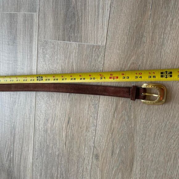 Vintage Women's Chocolate Brown Suede Leather Belt w Gold Buckle Boho Western - Picture 8 of 8